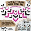 36PCS 3D Pink Glitter Parper Bat Wall Decals Halloween Decorations