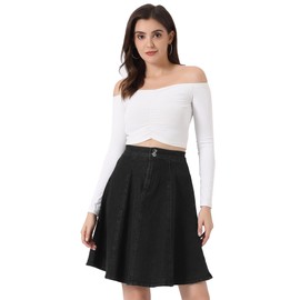 Allegra K Women's High Waisted A-Line Flared Casual Denim Skirt Black XL