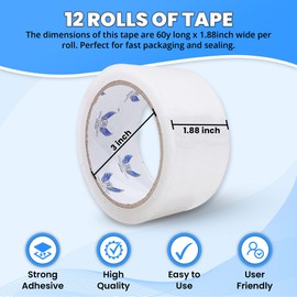LORO ESSENTIALS Clear Packing Tape Heavy duty Packaging Tape for moving boxes, transparent tape refills, shipping tape 12 rolls, 720 Total Yards, 1.88 x 60 Yards 3" Core 2.0 Mil Thick Adhesive tape