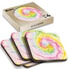 4 x Square Coasters - Pastel Pink Yellow Die Tye