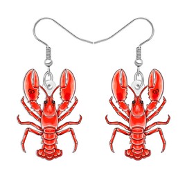 NEWEI Acrylic Cute Sea Animal Lobster with Starfish Dangle Earrings for Women Funny Shrimp Jewelry Accessories Gifts for Beach Lovers Vacation Party Charms (Red)
