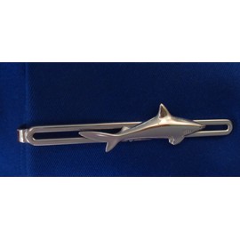 Shark Tie Clip Made in Germany Shiny Silver + Gift Box - Accessory for Silk Tie, Rhodium-plated brass, without stone