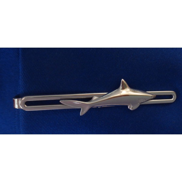 Shark Tie Clip Made in Germany Shiny Silver + Gift