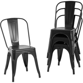 V&LX 33" Metal Chairs Distressed Style Kitchen Dining Chairs Stackable Side Chairs with Back Set of 4, Black
