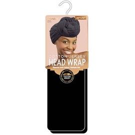 DONNA Cotton Jersey Head Wrap 20" X 70", Superior Soft Cotton Multiple Use, Black Color 1pc