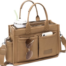 ZHMO Canvas Tote Bag for Women With Compartments and Zipper,Brown Women's Bags Crossbody Bags Work Laptop Tote Bag Large Satchels Handbag Tote Purse Everyday Shoulder Bag for Travel Nurse Teacher Gift