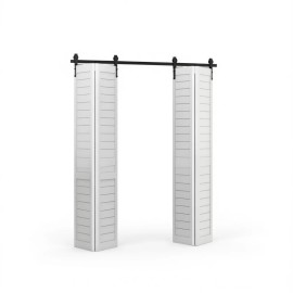 Bi Folding Sliding Barn Door Hardware Kit 60 In Black Track Foldable Interior Farmhouse Style Carbon SteelColor: as picture