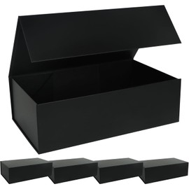 LFBOX - Caja de regalo grande negra con tapas magnéticas de 35.05 x 21.08 x 10.92 cm, cajas de propuesta para dama de honor, caja de almacenamiento rectangular plegable, paquete de 5