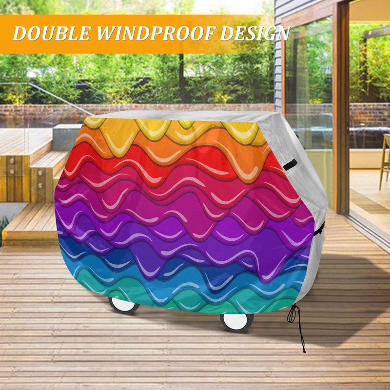 Premium Grill Cover Waterproof Bright Rainbow Wave Barbecue Cover Fade