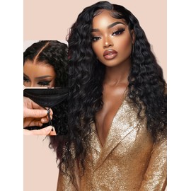 UNICE Bye Bye Knots Wig Water Wave 7X5 Lace Front Wigs Human Hair with Elastic Drawstring Glueless Human Hair Wig Pre Plucked Pre Cut Bleached Knots 180% Density 16 inch