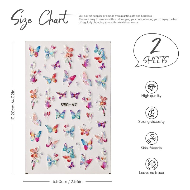 2 Sheets 5D Iridescent Embossed Flower & Butterfly Nail Art