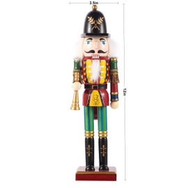 SurpriseSeptember Christmas Nutcracker Ornament,12 inch Traditional Painted Wooden Nutcracker Soldier Doll, Nutcracker Figures Holiday Party Tabletop Christmas Decorations(Bugler)