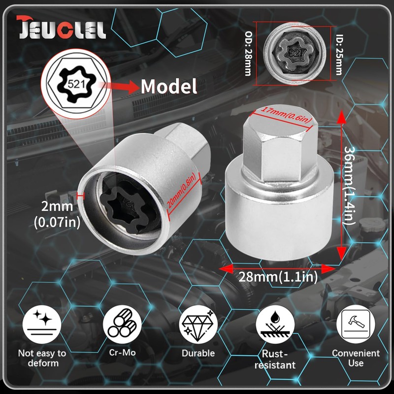 JEUCLEL 521 Wheel Locking Nut Key for VW, Socket (OD
