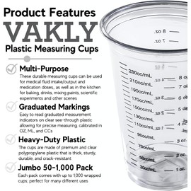Disposable Measuring Cups 10 oz [Pack of 1000] Clear Plastic Graduated for Measuring Intake and Output -Cooking and Baking - Mixing Drinks, Resin, Stain and Paint - Calibrated in ML, CC & OZ (1000)