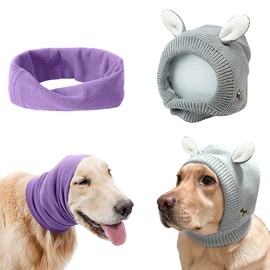 Quiet Ears for Dogs Anxiety Barking Dog Ear Covers Muffs Snood for Noise 2PCS Dog Ear Hearing Earmuffs Fireworks Protection Anti Anxiety Dog Hat for Medium to Large Dogs (Large, Purple & Grey)