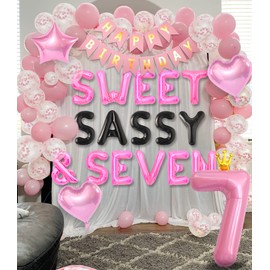 RGT Sweet Sassy & Seven Birthday Decoration Sweet Seven Birthday Balloons 7 Years Old Birthday Decoration Girls 7th Birthday Decoration