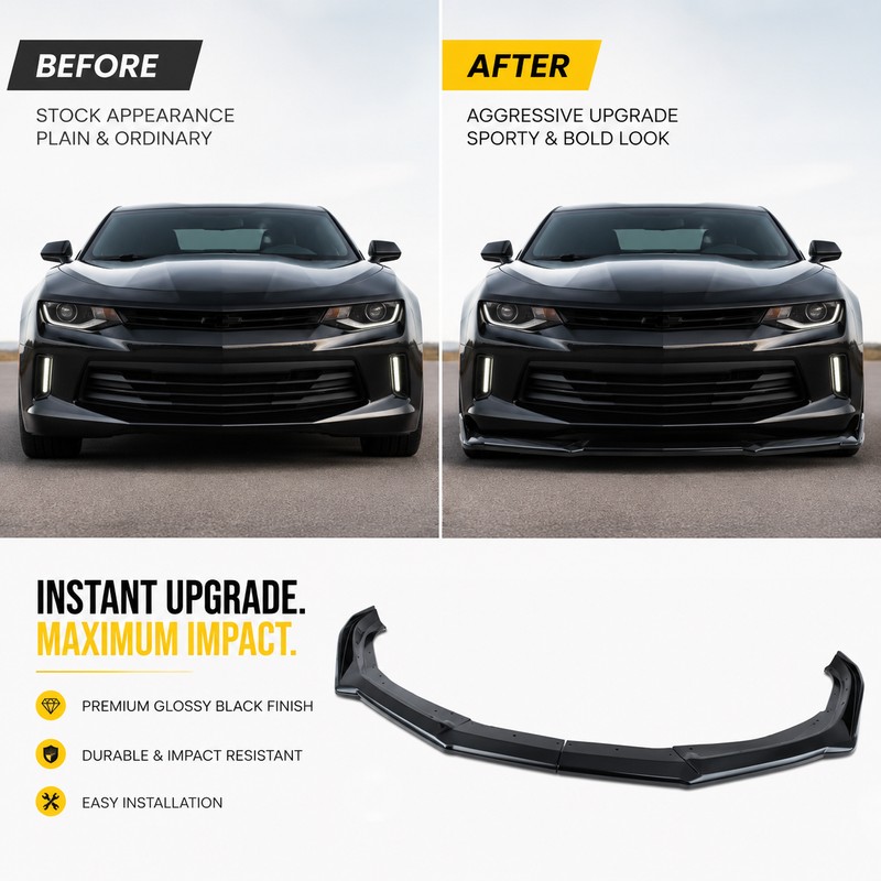 Front Bumper Lip Splitter for Chevy Camaro – 3-Piece Glossy