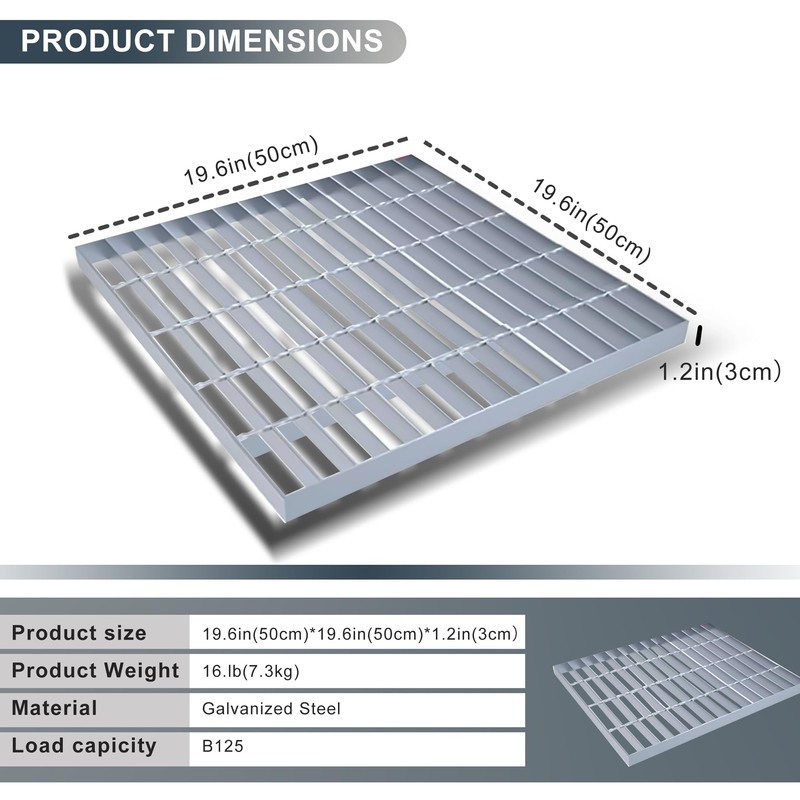 Galvanized Steel Drainage Grate, Heavy Duty B125 Floor Drain Cover,