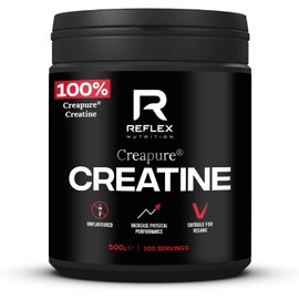 Reflex Nutrition Creapure® Creatine Monohydrate Powder Unflavoured - 100% Creatine for Strength, Muscle Gains & Recovery - No Fillers or Additives - 500g (Vegan Creatine 5g per Serving, 100 Servings)