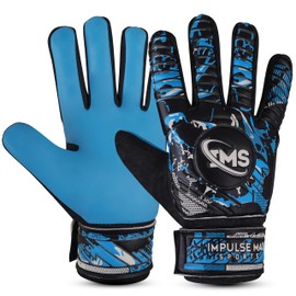 IMPULSE MAX SPORTS Premium Goalkeeper Gloves for Youth | Quality Latex Palm & Back Hand | Superior Grip, Impact Absorption, Comfort, and Durability | Availabel in Various Sizes & Colors (Blue, 5)