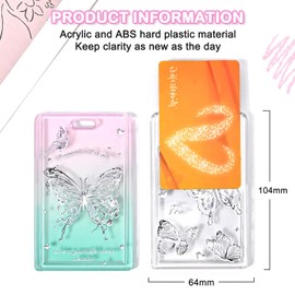 CameCosy Cute ID Badge Holder with Crystal Butterfly Bracelet, ID Name Slide Open Clear Badge Card Holder for Office/School ID Credit Cards (Dazzling Colorful Butterfly)