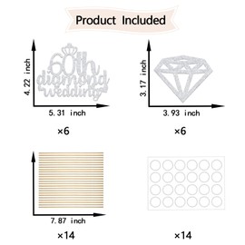 60th Diamond Wedding Centerpiece Sticks, 60th Wedding Anniversary Decorations, Cheers to 60 Years Loved Party Supplies Silver 12 Pieces