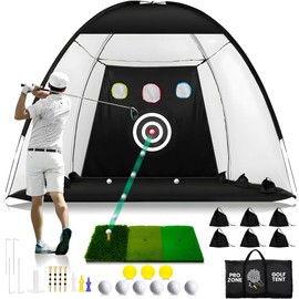 Golf Net, 10x7FT Home Golf Practice Net for Backyard, Golf Hitting Net with Tri-Turf Mat for Indoor & Outdoor, Practice Equipment, Backyard Driving Chipping Swing Training for Golfers