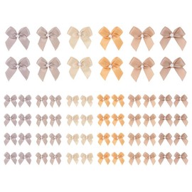 Meseey 60pcs Mini Satin Ribbon Bows with Pearl Ribbon Flowers Appliques DIY Craft for Sewing, Scrapbooking, Wedding, Gift,Christmas Decoration (Khaki Set)