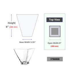 WGV Tapered Glass Vase, Width 8", Height 8", (Multiple Sizes Choices) Clear Taper Down Block Floral Planter Bouquet Centerpiece for Wedding Event Home Decor, 1 Piece (VTB8808)