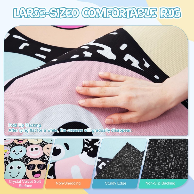 Dunzy 5x7 ft Pastel Smile Face Classroom Carpet Elementary Educational