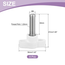 uxcell 4Pcs Tee Wing Knobs Thumb Screws, M8 x 30mm Clamping Screw Knob Male Thread 304 Stainless Steel T Shaped Thumb Screws Handle 36mm Dia. for Hand Tightening Knob Replacement, White