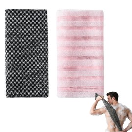 2 Pcs Japanese Exfoliating Shower Towel, Antibacterial Washcloth for Men Women, Black+Pink Exfoliator Bath Scrub Loofah for Body Cleaning and Massage