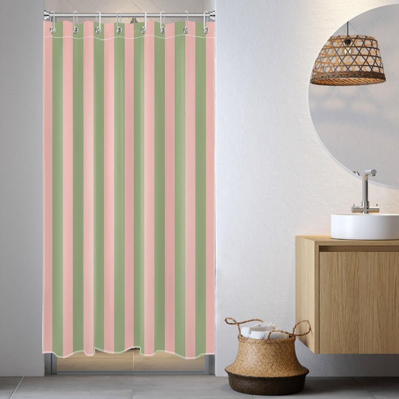 EOBTAIN Striped Small Stall Shower Curtain 48x68 Inches Pink and