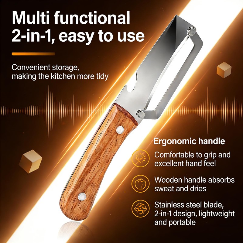 Multifunctional Vegetable Peeler For Kitchen With Ergonomic Wood Handle, 2