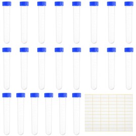 Pack of 22 Sample Tubes, 10 ml with Blue Screw Lid, Plastic Centrifuge Tubes, Transparent Test Tubes, Reaction Vessels, Test Tube Sample Container with Graduated for Laboratory Experiments