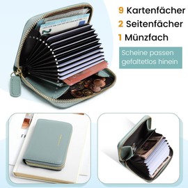 Pomelo Best Credit Card Holder RFID Protection Card Holder Women Men Compact Wallet with Zip, Green, S, Casual