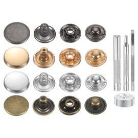 HARFINGTON 24Set Leather Snaps Fasteners Kit 15mm Brass Press-Stud Cap Button Metal Snap Buttons with 4 Install Tools for Coats Bags Leathers Marine Boat Canvas, 4 Colors