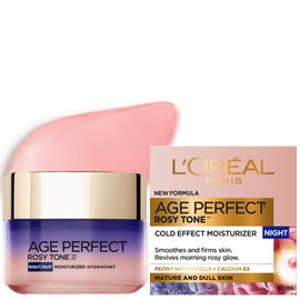 L'Oreal Paris Night Cold Effect Moisturizer Cream , Age Perfect Rosy Tone, with Imperial Peony Extract + Calcium B5, For Mature Skin Skincare, 50 ml