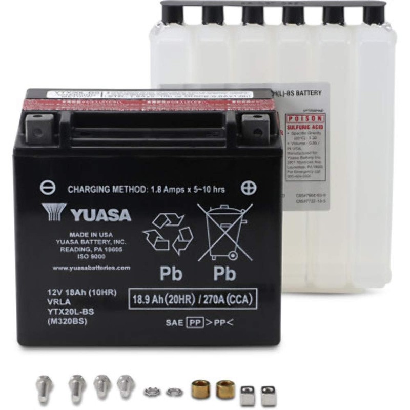 Yuasa YUAM320BS YTX20L-BS Maintenance Free AGM Battery with Acid pack