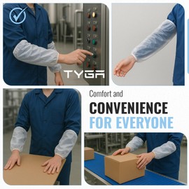 TYGA STORE 3 x 100 Oversleeves Arm Covers - Waterproof Arm Protection Sleeves with Elastic Ends - For Home, Cleaning, Medical, One Size (White) (Pack of 300)