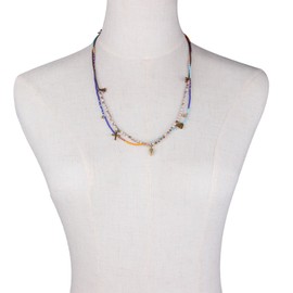 KELITCH Bohemian Chains Pendant Necklace Turquoise Crystal Beads Necklace Colorful Tassel Necklace for Women Fashion Jewelry (Blue)