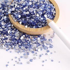 2880Pcs Flatback Rhinestones Set,2mm-5mm 3D Nail Charms 5 Sizes Clear Glass Round Gems Crystals for Nail Art Design and DIY Crafts Clothes Shoes Bags (light blue)