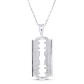 AFFY Razor Blade Beveled Edge Dog Tag Pendant Necklace in 14k White Gold Over Sterling Silver