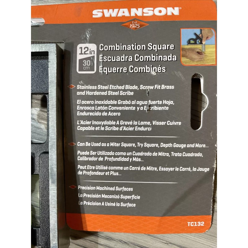 Swanson 12 Inch Combination Square Swanson Stainless Blade, Level, Scribe