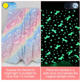 LXTOPN Glow in The Dark Throw Blanket, Soft Flannel Fleece Blanket, All Season Unicorn Blanket for Kids Girls Boys Adults Gifts