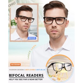 MARE AZZURO Bifocal Reading Glasses 1.50+ Men Blue Light Blocking Readers 1.0 1.25 1.5 1.75 2.0 2.25 2.5 2.75 3.0 3.5 (Black, 1.50)