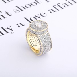 JINAO Gold Ring 18k Gold Plated Cluster Hip Hop Iced Out Bling Lab Simulated Diamond Micro Pave Cubic Zirconia Pinky Ring for Men Women (7)