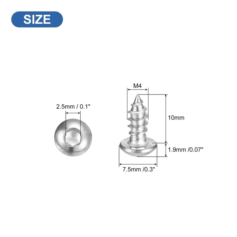 sourcing map Hex Socket Self Tapping Screws, M4 x 10mm