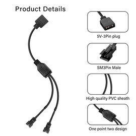 GINTOOYUN 4 pieces 1 to 2 ARGB splitter cable, 5 V, 3 pin female to two SM 3 pin male addressable RGB splitter cable for LED light strips, 5 V ARGB fans, computer cases, etc. (11.8 inches) (style 1)