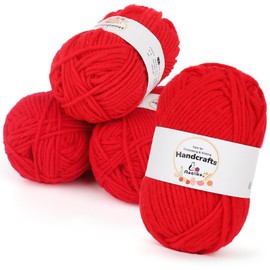 Aeelike 200 g (4 x 50 g) Amigurumi Wool 5Ply Cotton for Crocheting, Crochet & Knitting Yarn for Knitting, Crochet and Crafts, Crochet Yarn Cotton Set, Red
